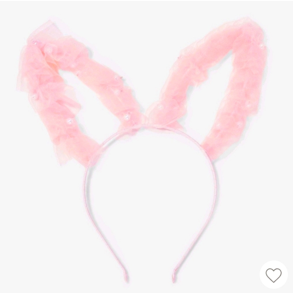 New Ruffled with Pearls Bunny Ear Headband - Pink: Fashion Accessory
